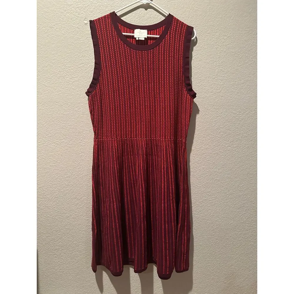 Kate Spade New York Textured-Stripe Knit Fit & Flare Red Burgundy Dress Sz XL